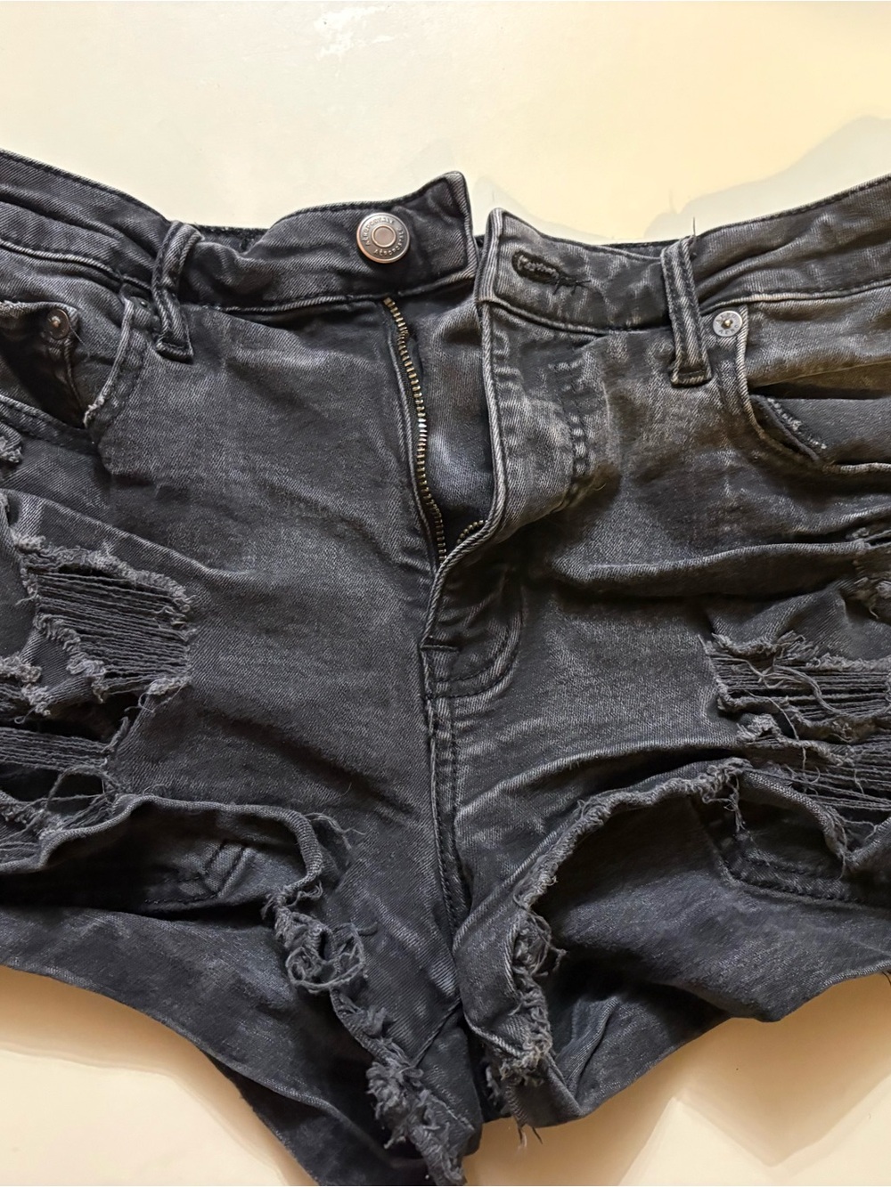 Aeropostale Black Distressed Women's high rise shorty Denim Shorts